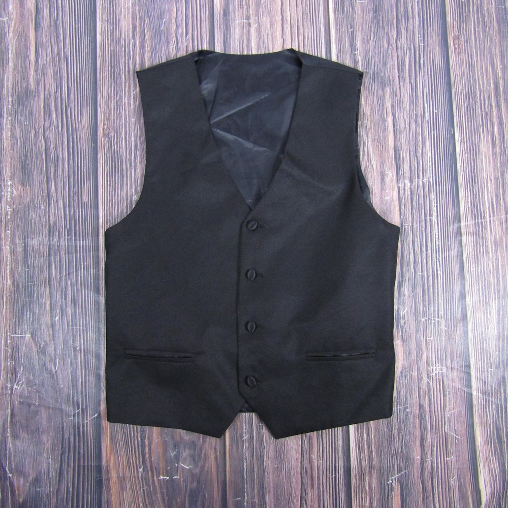 Tazio Vest Mens Medium Black‎ Formal Suit Waistcoat 4 Button Adjustable Back